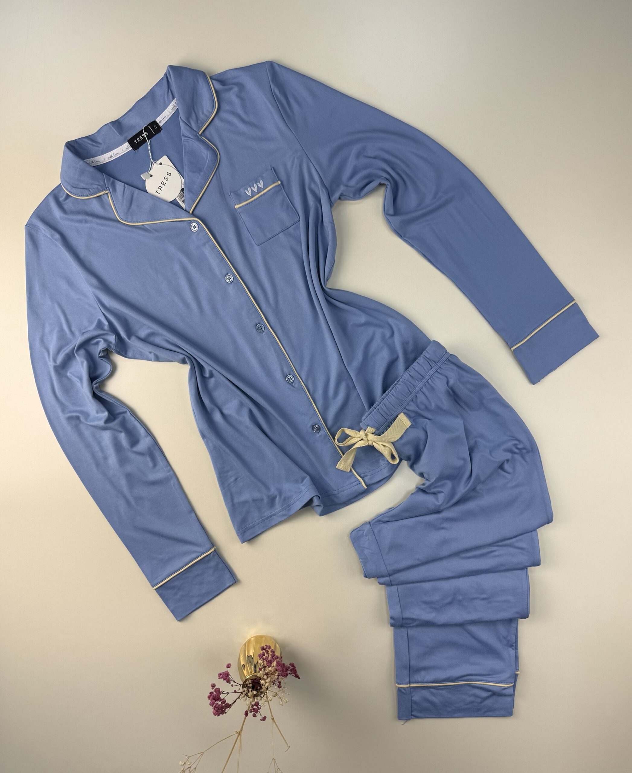 Pyjama pantalon haut manche longue boutonné  " Bleu "