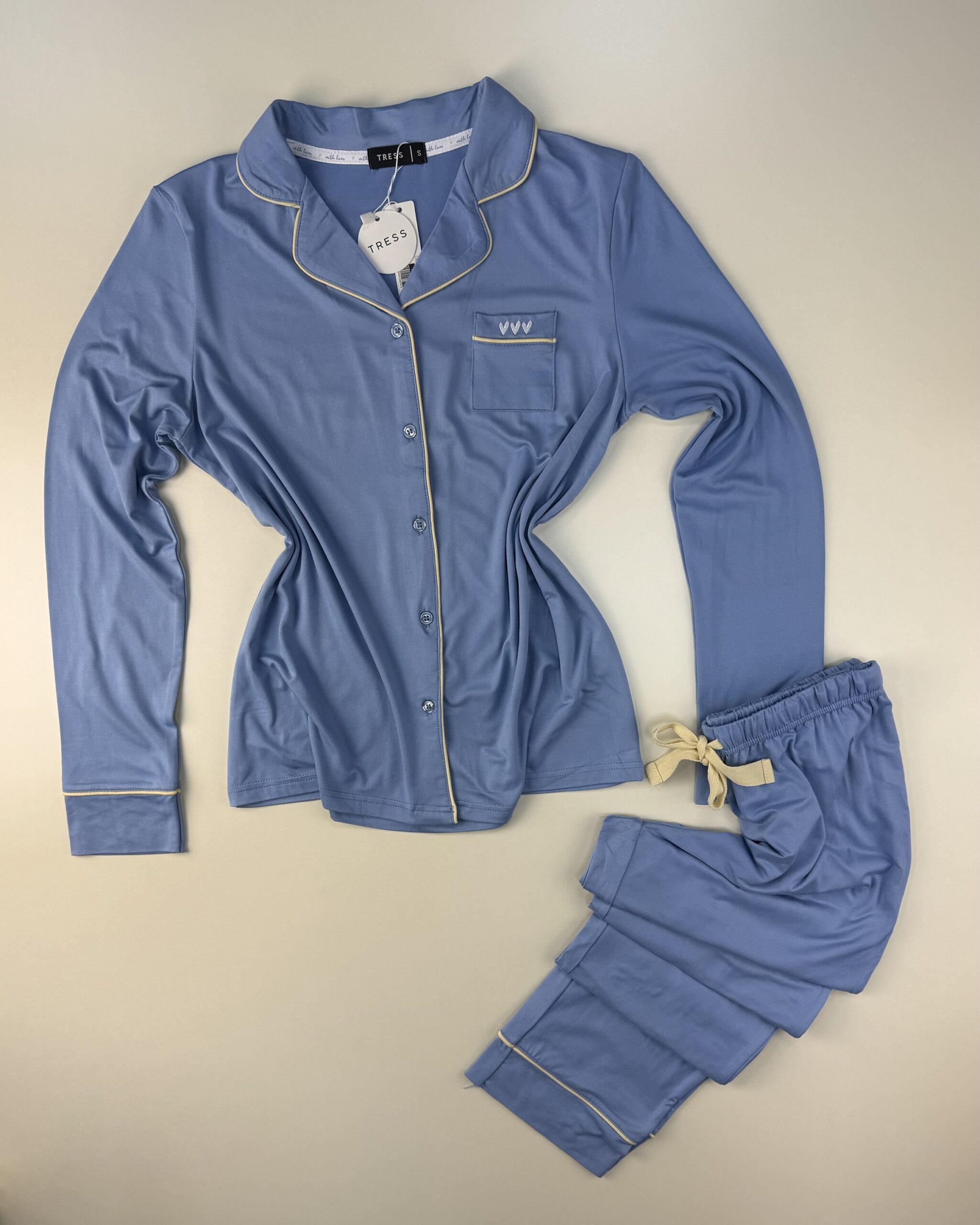 Pyjama pantalon haut manche longue boutonné  " Bleu " – Image 3