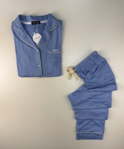 Alternative view of Pyjama pantalon haut manche longue boutonné  " Bleu "