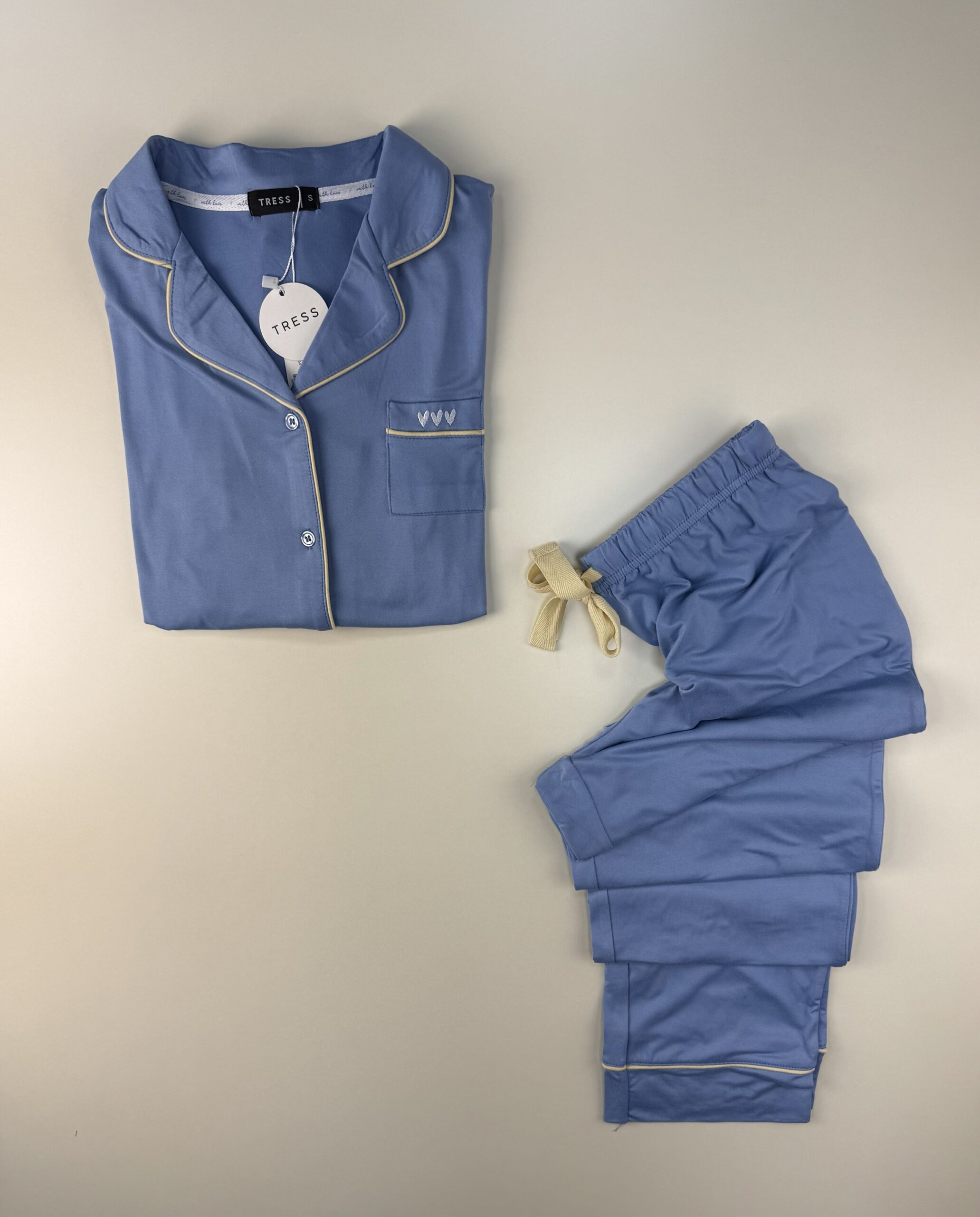 Pyjama pantalon haut manche longue boutonné  " Bleu " – Image 2