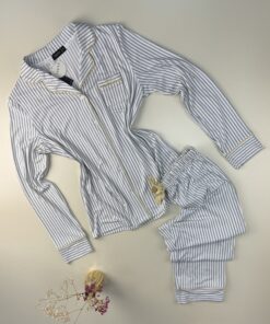 Pyjama pantalon haut manche longue boutonné  " Blanc à rayures  "