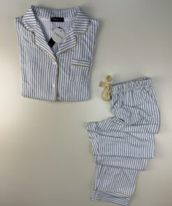 Alternative view of Pyjama pantalon haut manche longue boutonné  " Blanc à rayures  "