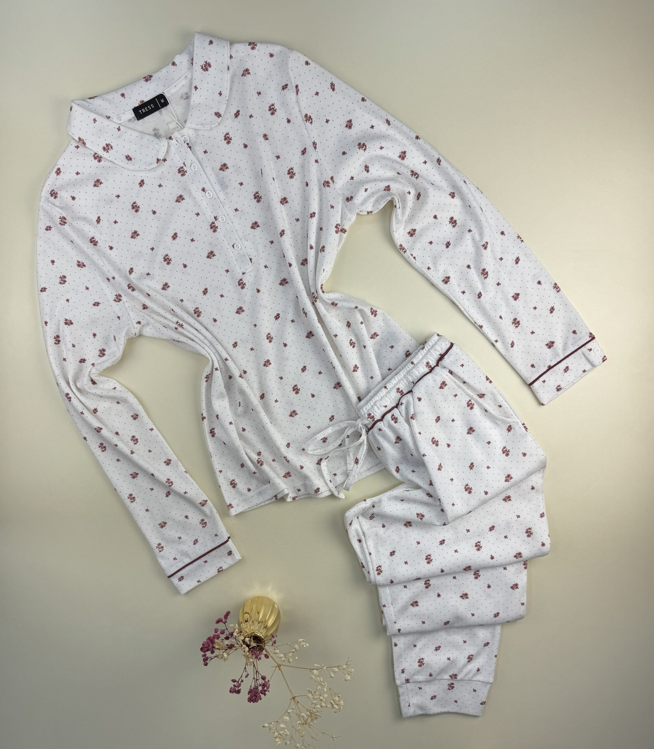 Pyjama pantalon haut manche longue boutonné " Blanc "