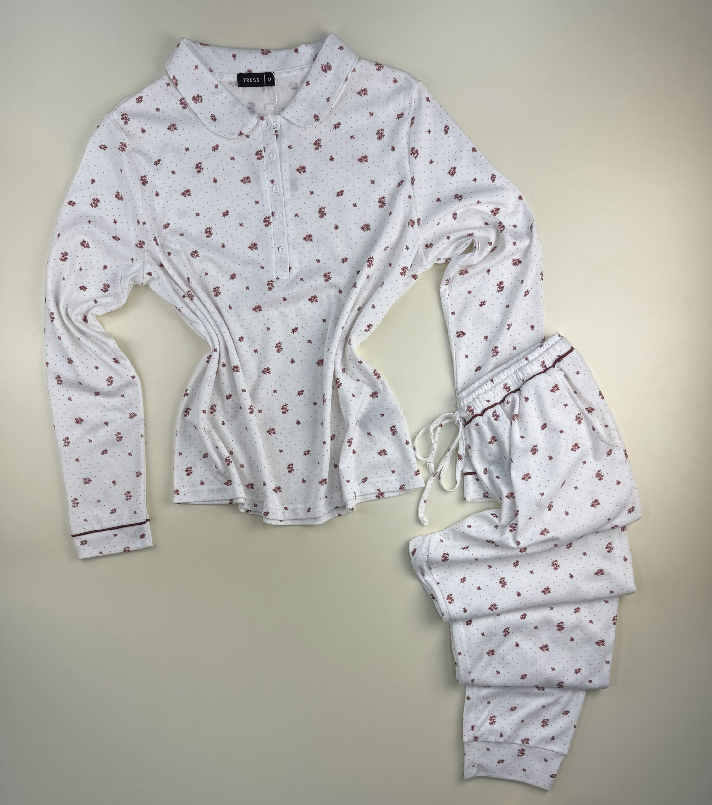 Pyjama pantalon haut manche longue boutonné " Blanc " – Image 3