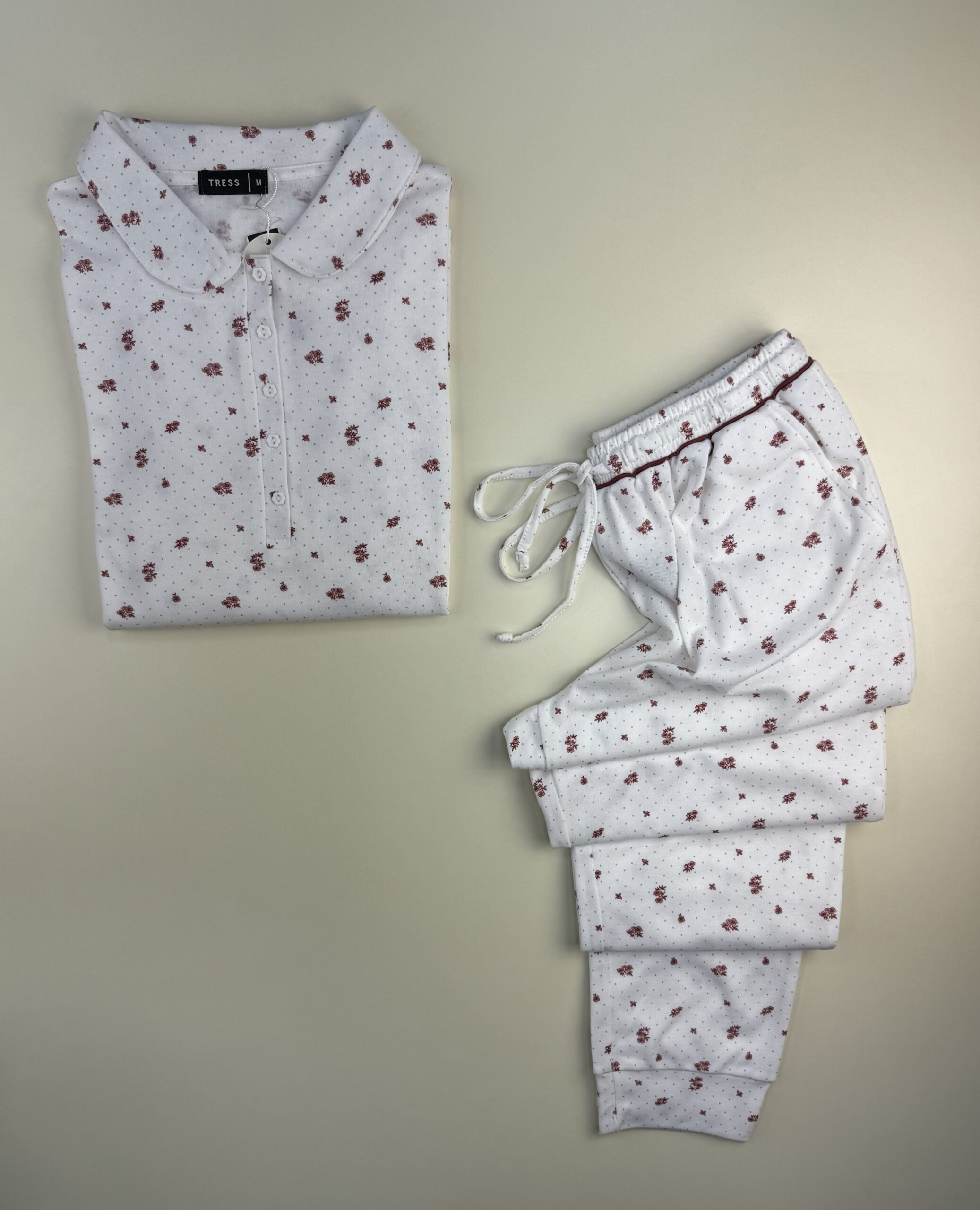Pyjama pantalon haut manche longue boutonné " Blanc " – Image 2