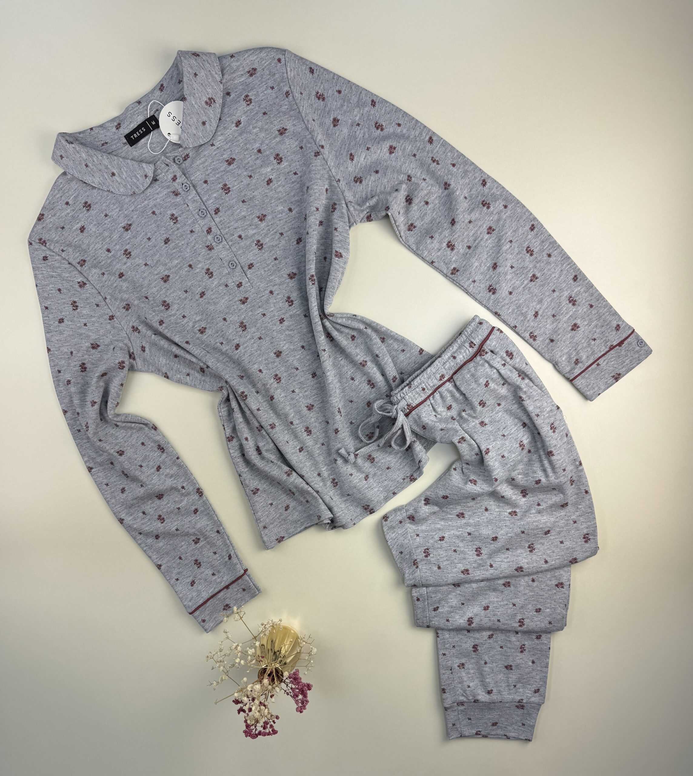 Pyjama pantalon haut manche longue boutonné " Gris "