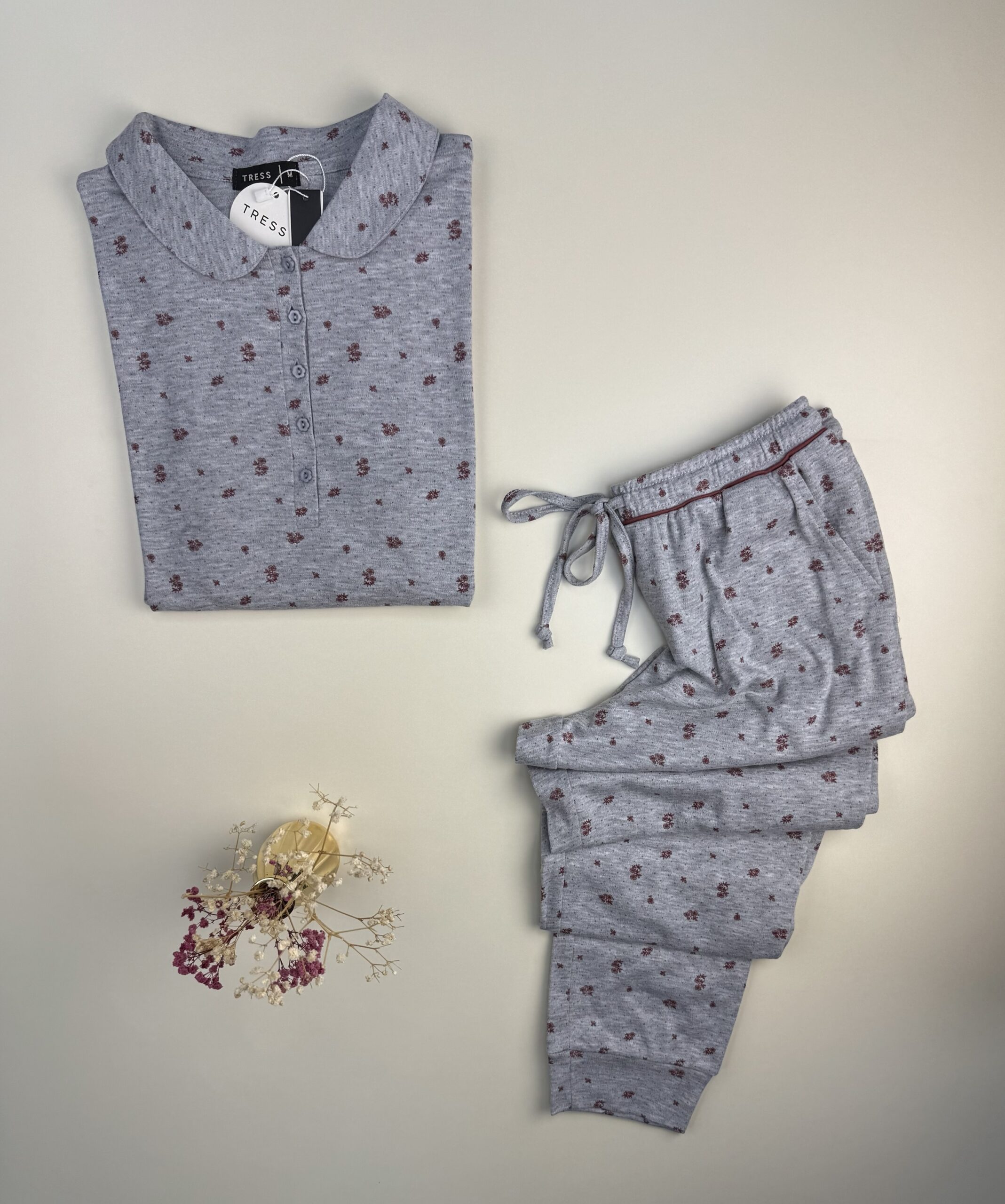 Pyjama pantalon haut manche longue boutonné " Gris " – Image 2