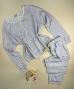 Pyjama pantalon haut manche longue boutonné " Bleu "