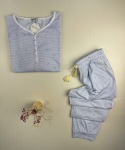 Alternative view of Pyjama pantalon haut manche longue boutonné " Bleu "