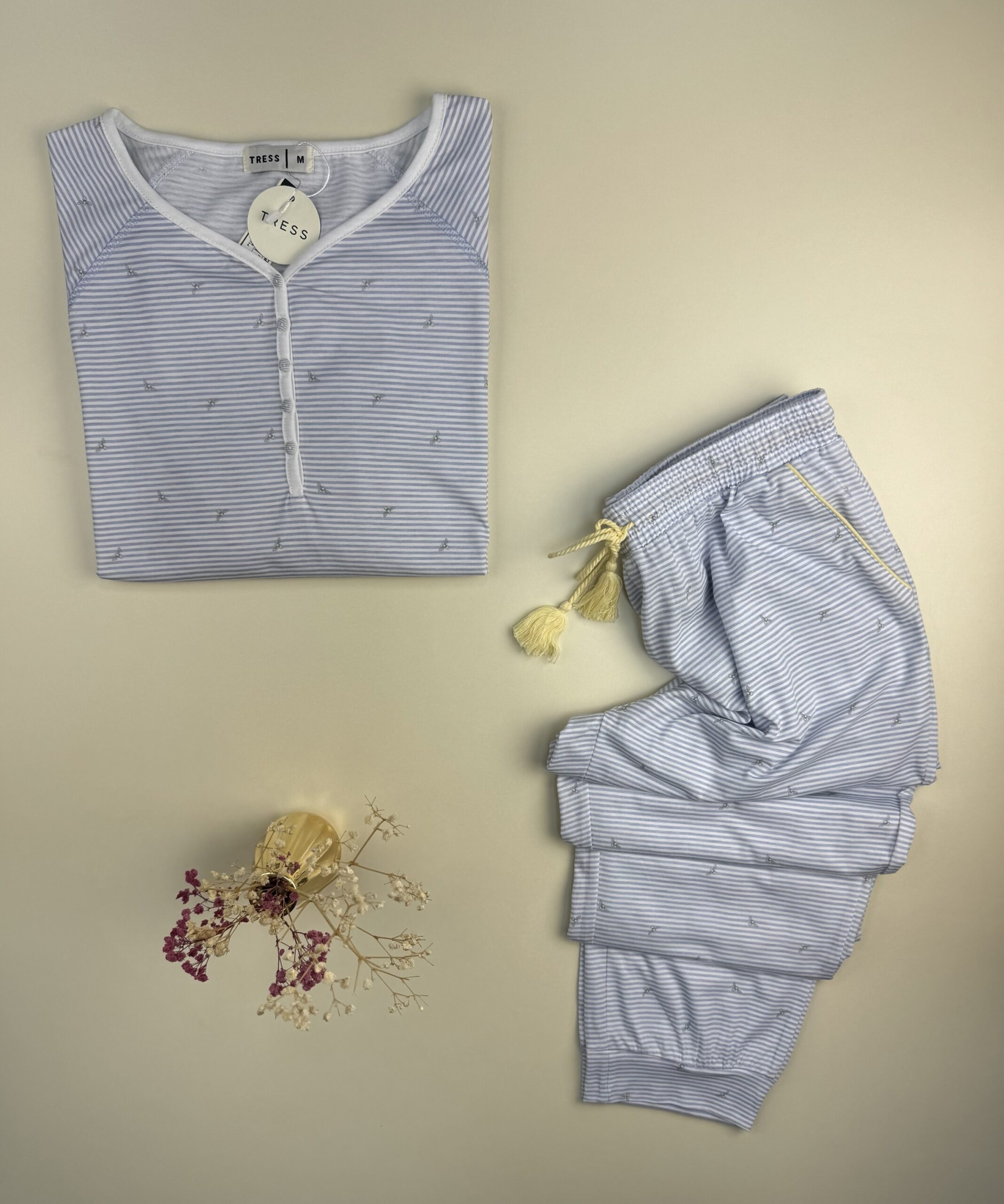 Pyjama pantalon haut manche longue boutonné " Bleu " – Image 2