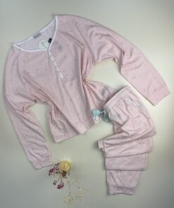 Pyjama pantalon haut manche longue boutonné " Rose "