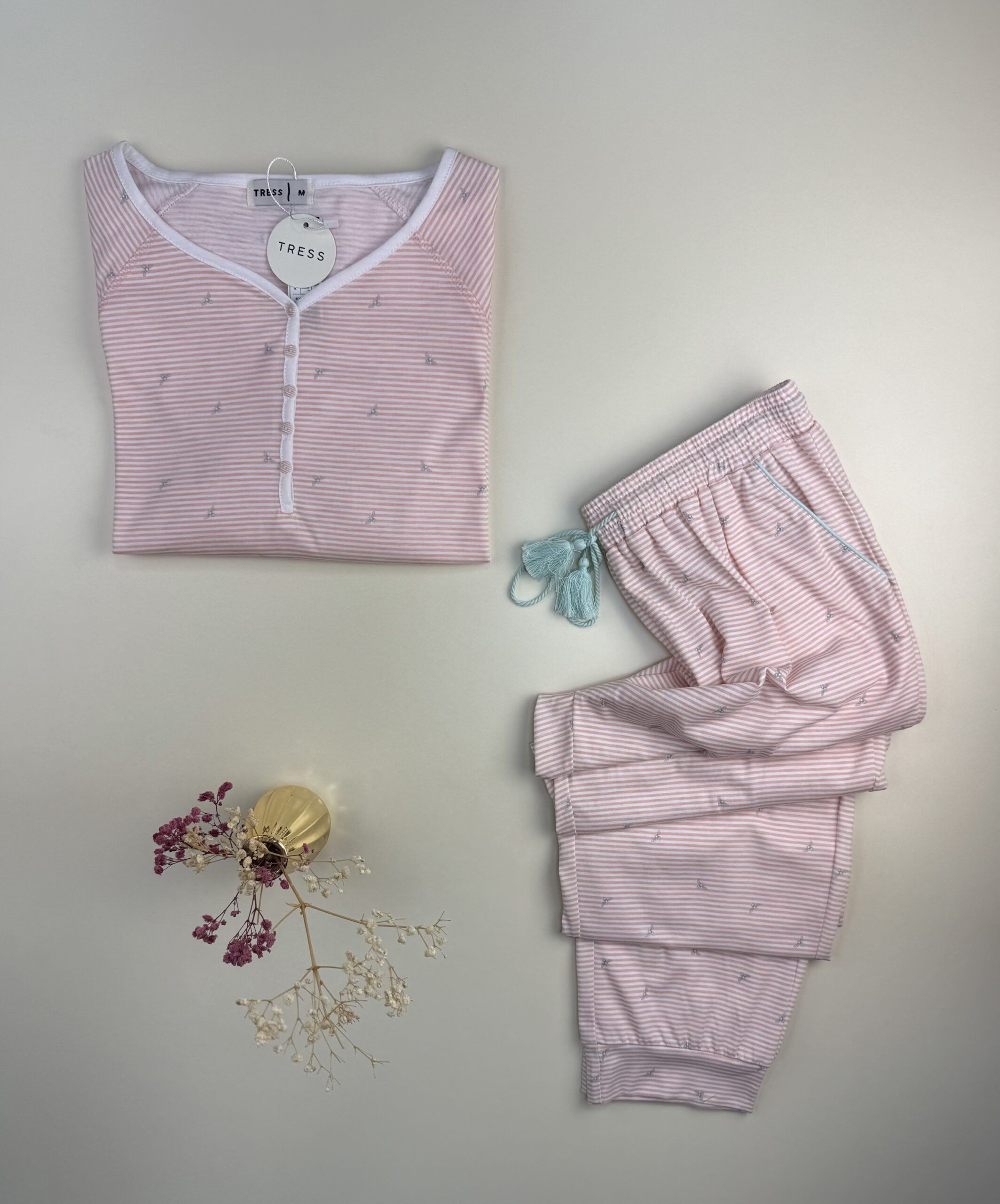 Pyjama pantalon haut manche longue boutonné " Rose " – Image 2