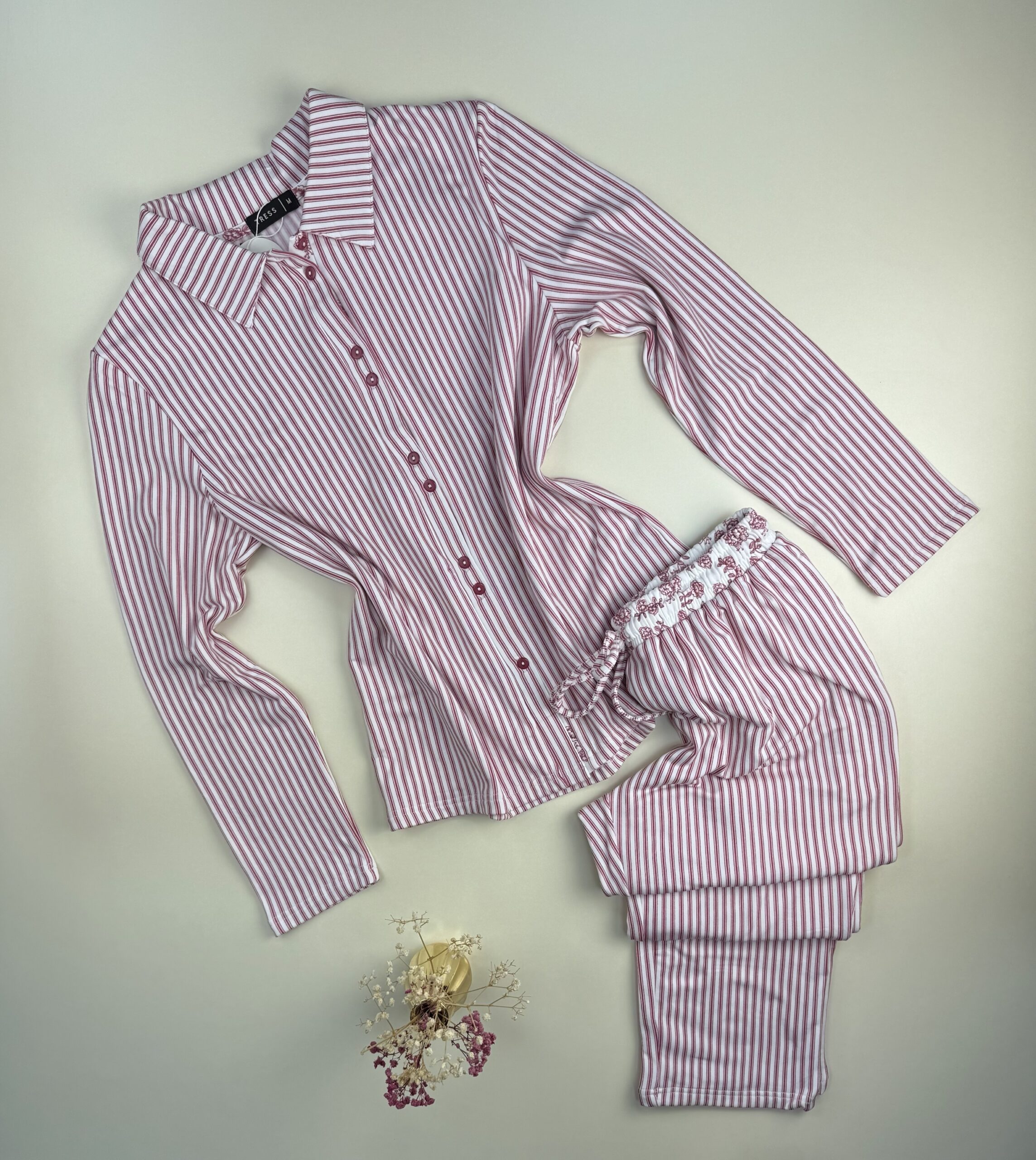Pyjama pantalon haut manche longue boutonné " Rose "