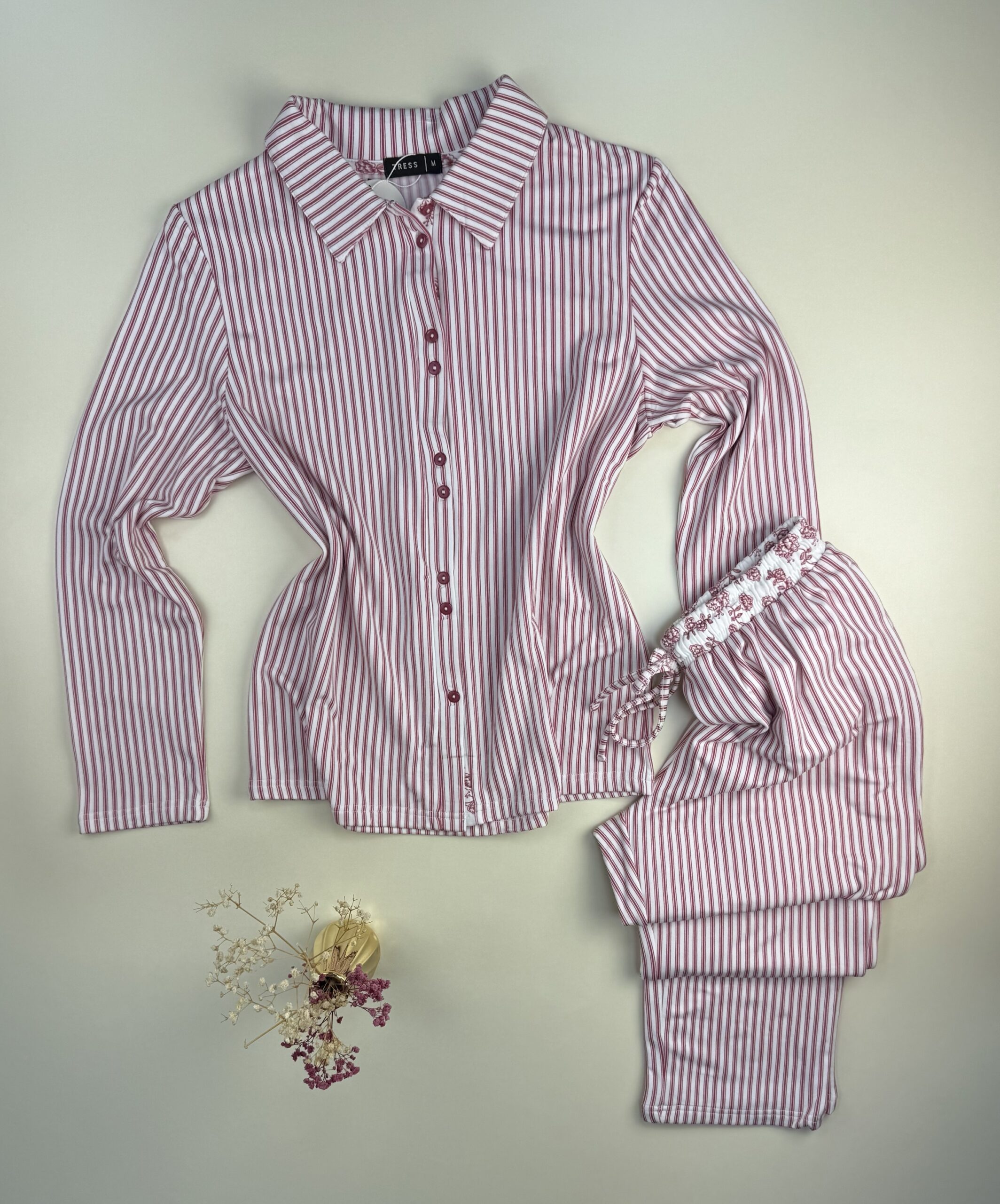 Pyjama pantalon haut manche longue boutonné " Rose " – Image 3