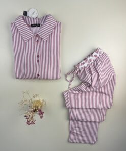 Alternative view of Pyjama pantalon haut manche longue boutonné " Rose "