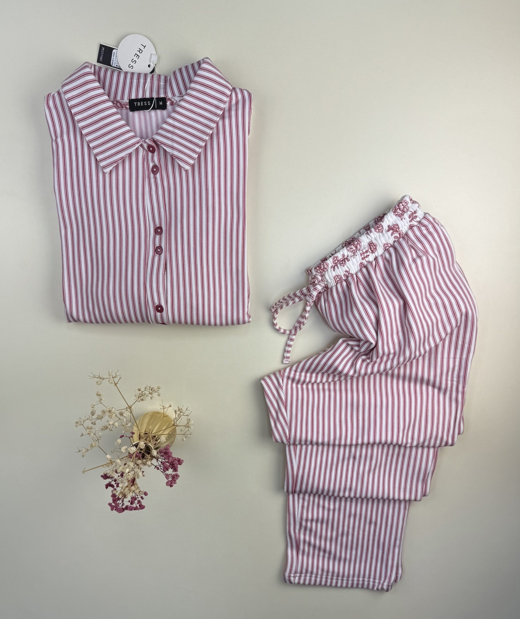 Pyjama pantalon haut manche longue boutonné " Rose " – Image 2