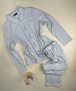 Pyjama pantalon haut manche longue boutonné " Bleu "