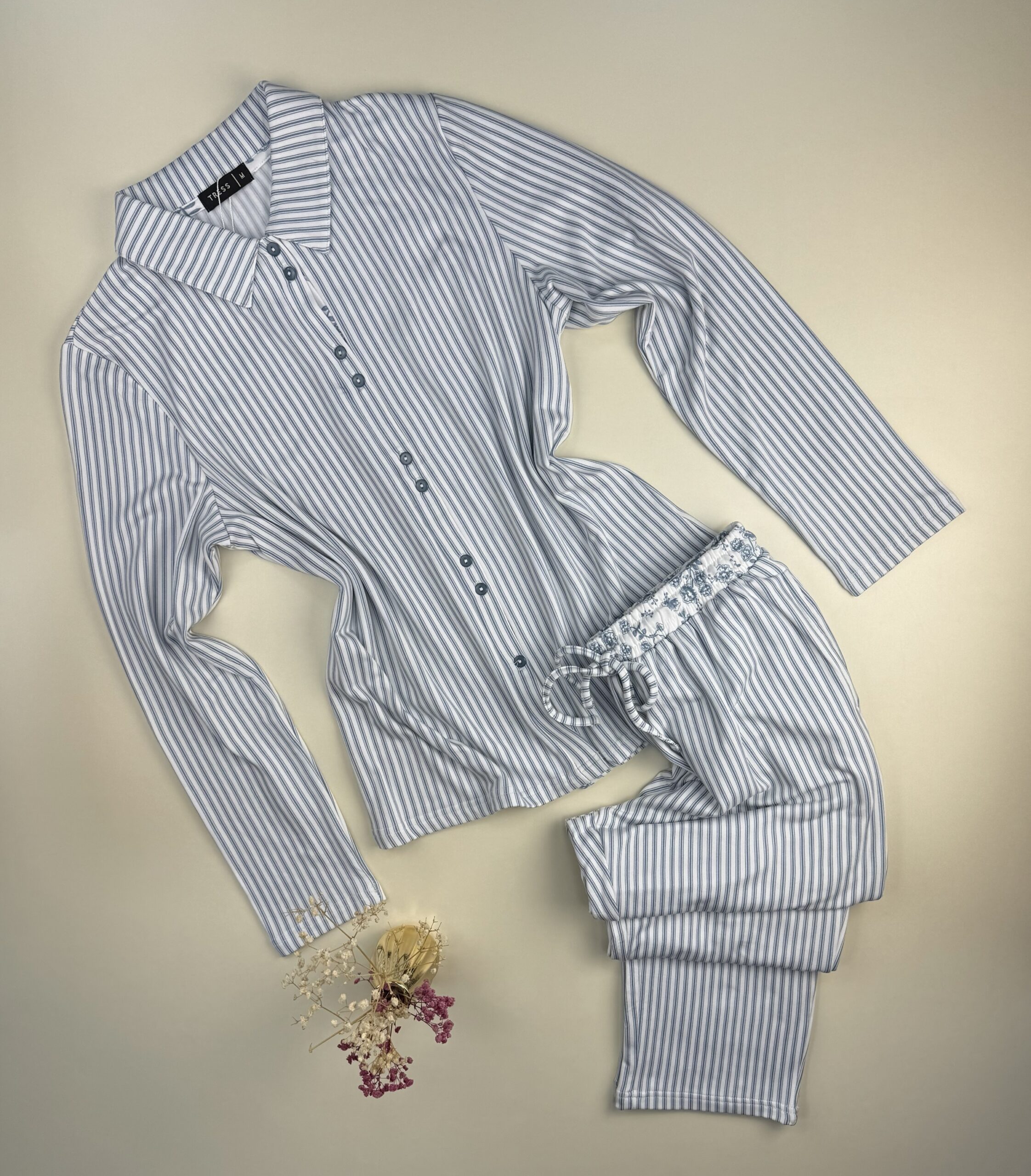 Pyjama pantalon haut manche longue boutonné " Bleu "