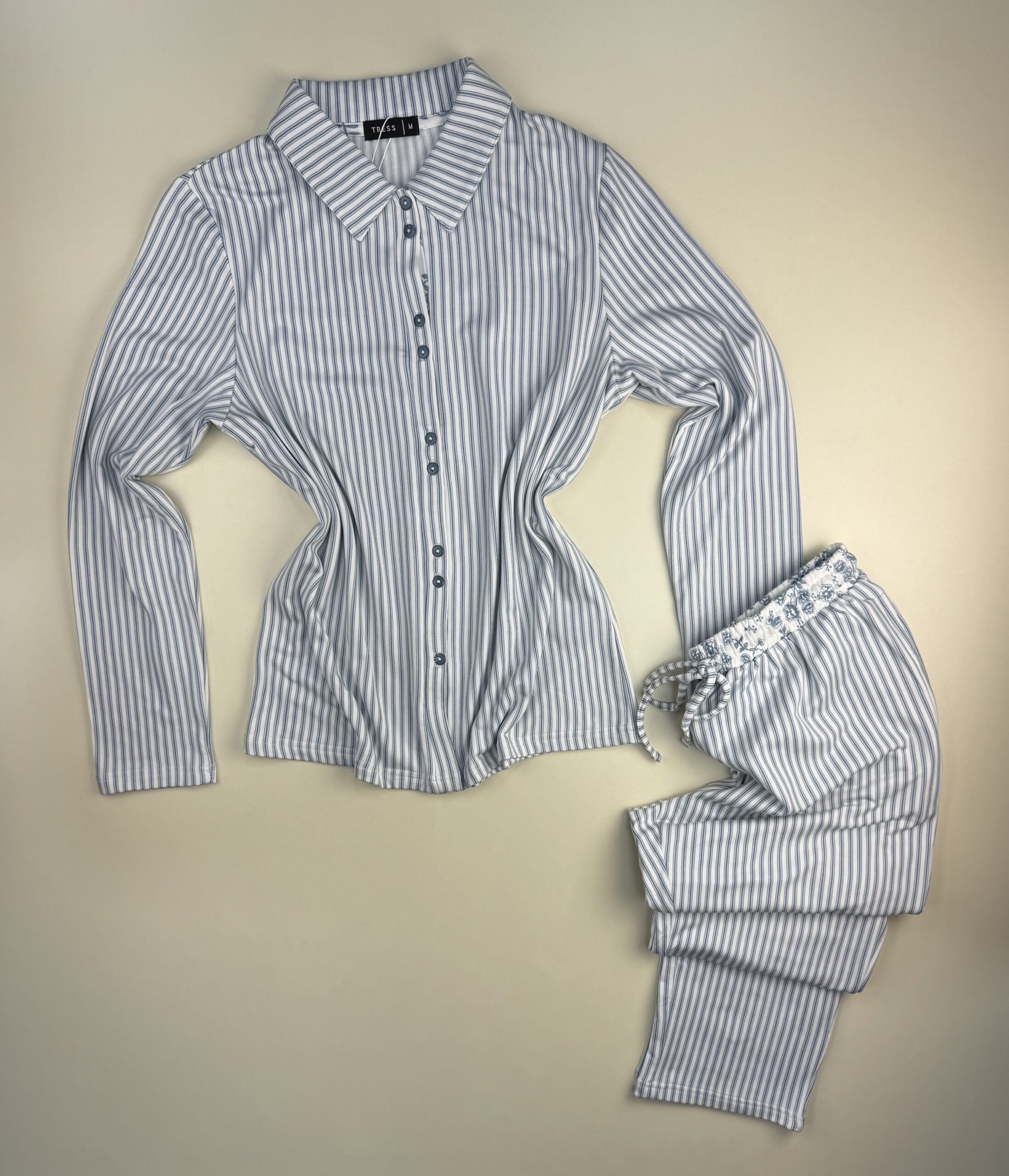 Pyjama pantalon haut manche longue boutonné " Bleu " – Image 3