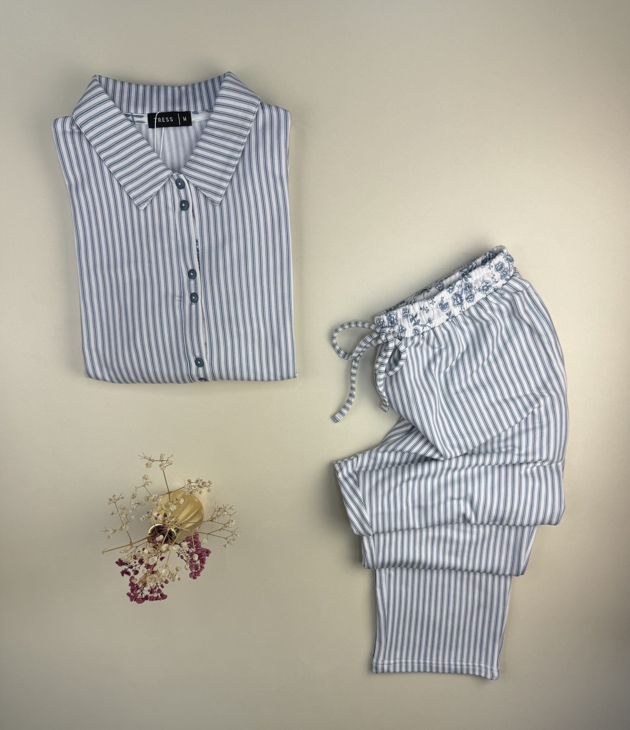 Pyjama pantalon haut manche longue boutonné " Bleu " – Image 2