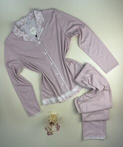Pyjama pantalon haut manche longue boutonné " Rose "