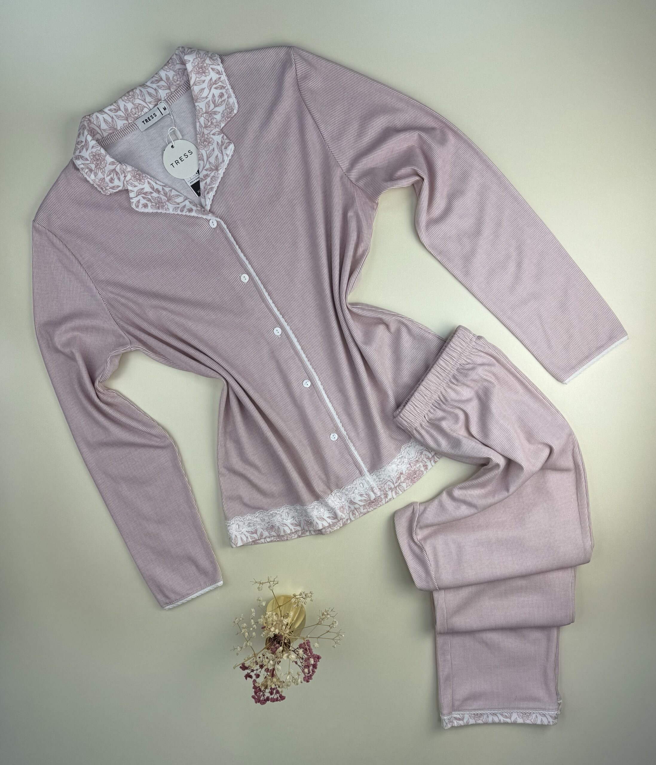 Pyjama pantalon haut manche longue boutonné " Rose "