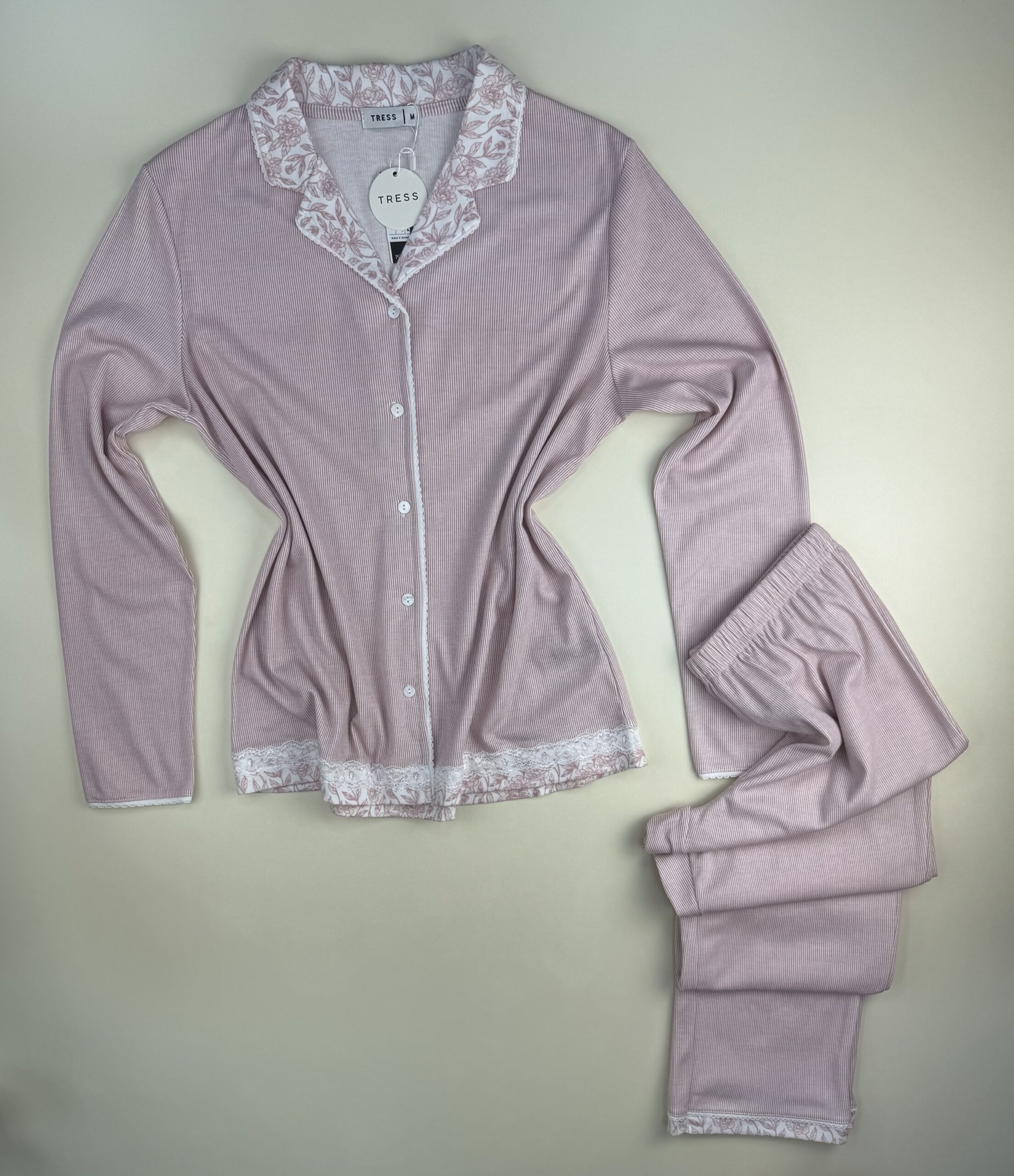 Pyjama pantalon haut manche longue boutonné " Rose " – Image 2