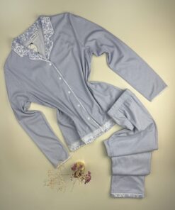 Pyjama pantalon haut manche longue boutonné " Bleu "
