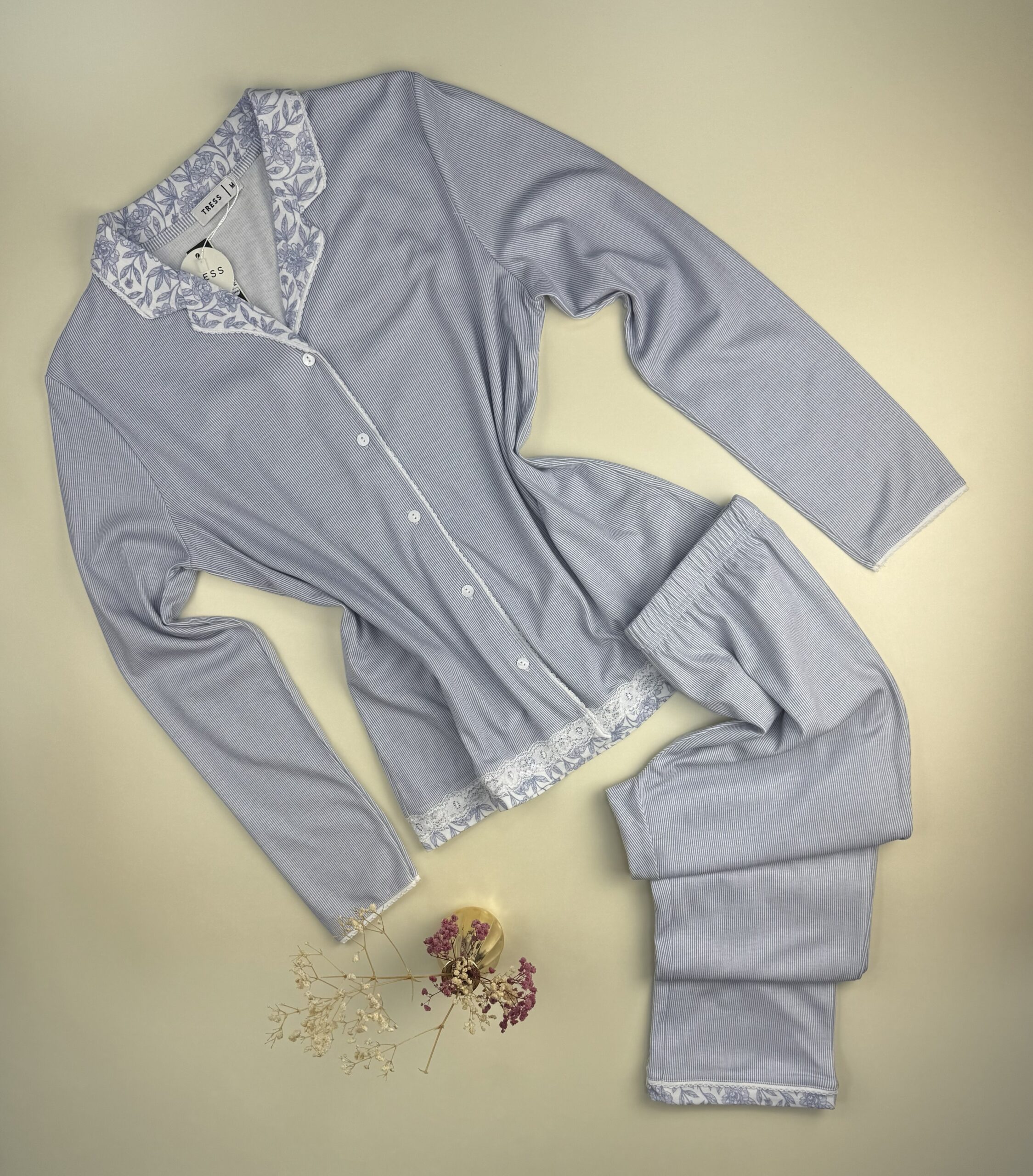 Pyjama pantalon haut manche longue boutonné " Bleu "