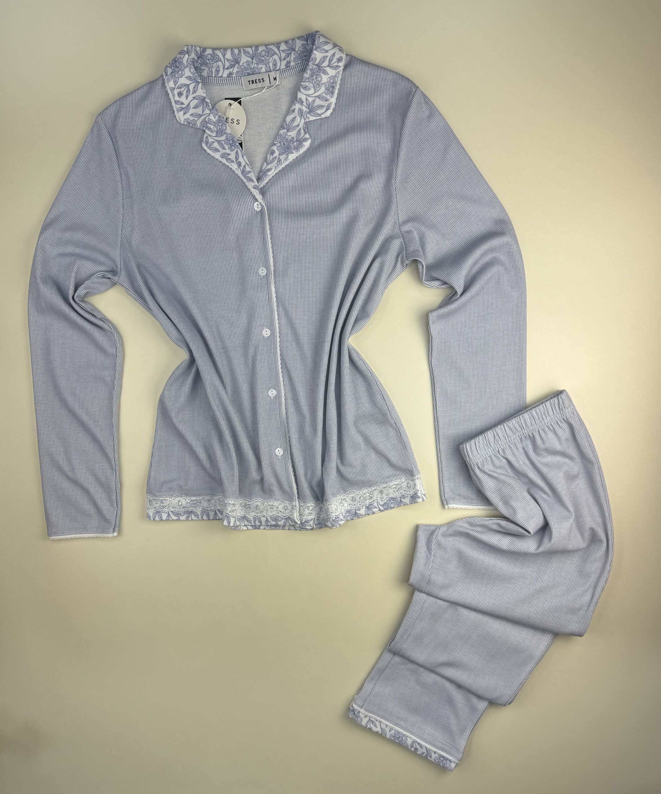 Pyjama pantalon haut manche longue boutonné " Bleu " – Image 3