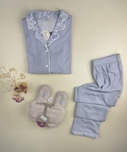 Alternative view of Pyjama pantalon haut manche longue boutonné " Bleu "