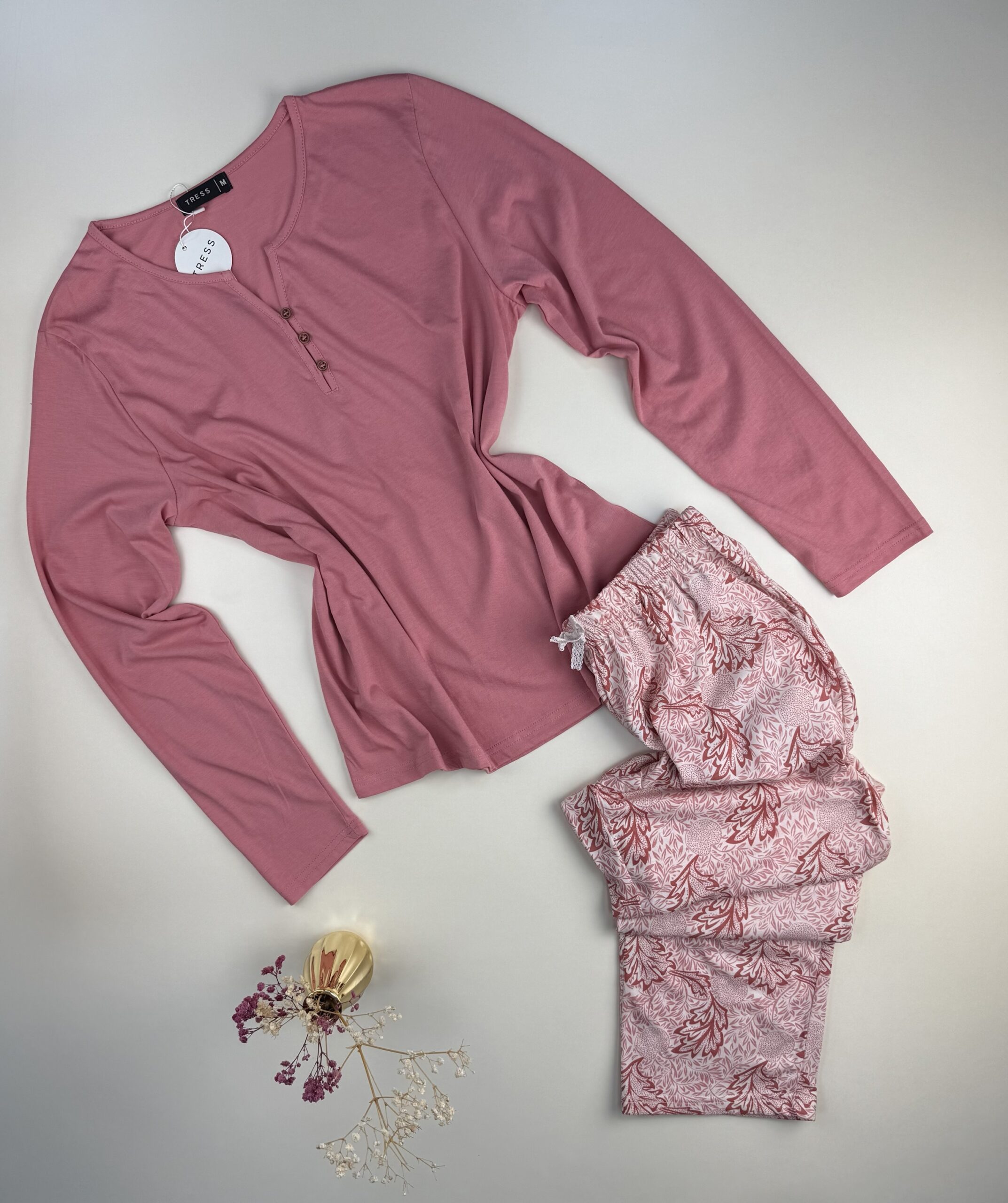 Pyjama pantalon haut manche longue " Rose "