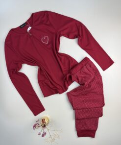 Pyjama pantalon haut manche longue " Bordeaux "