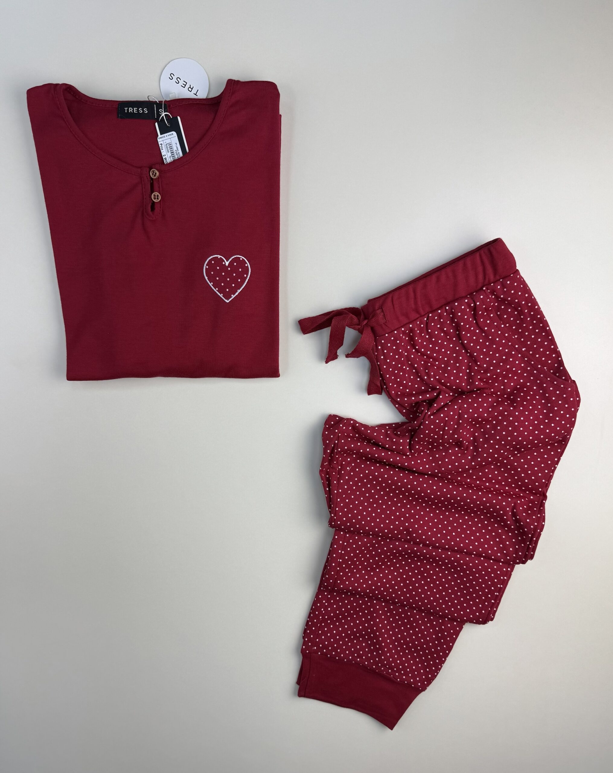 Pyjama pantalon haut manche longue " Bordeaux " – Image 2