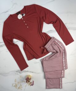 Pyjama pantalon haut manche longue " Brique "