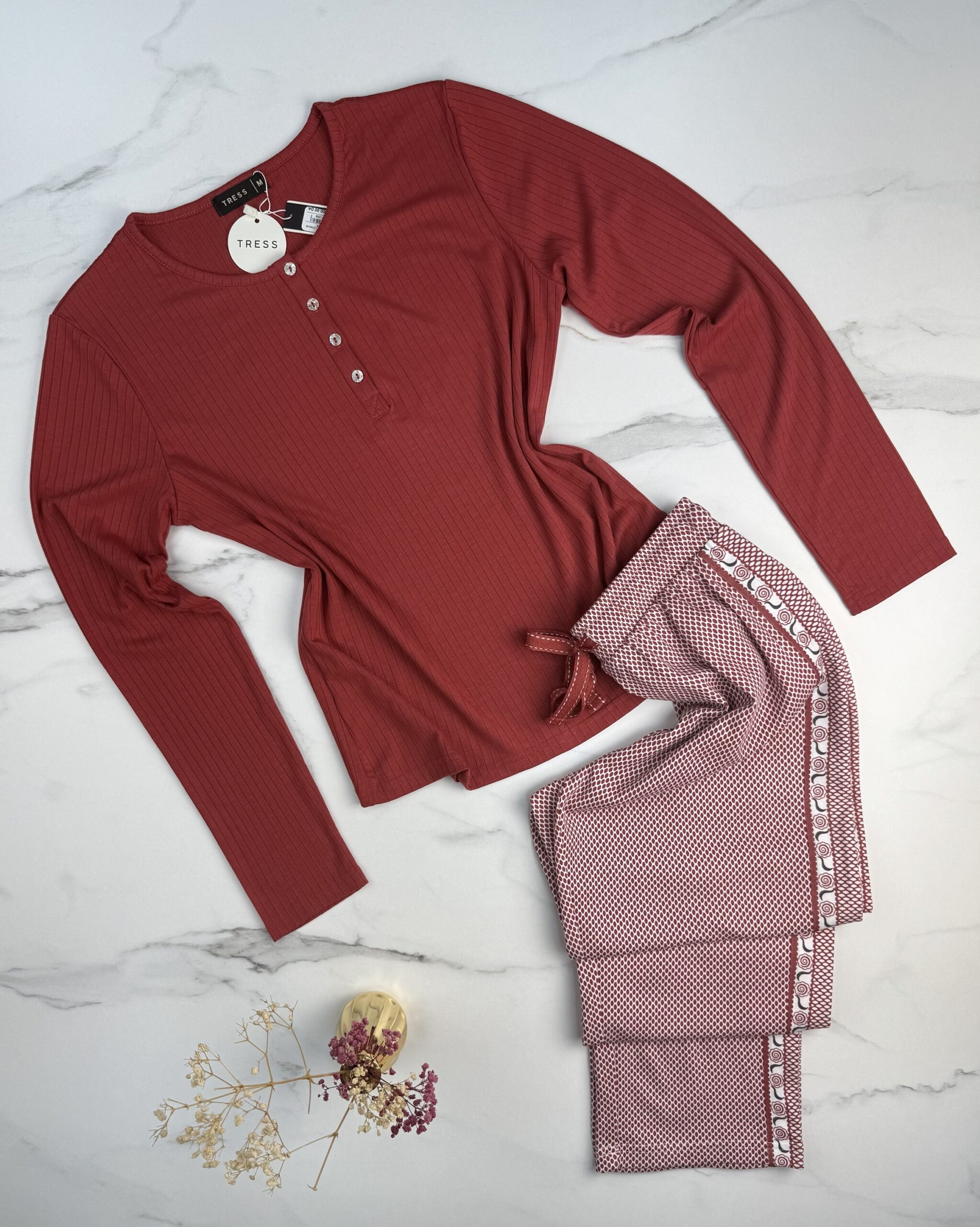 Pyjama pantalon haut manche longue " Brique "