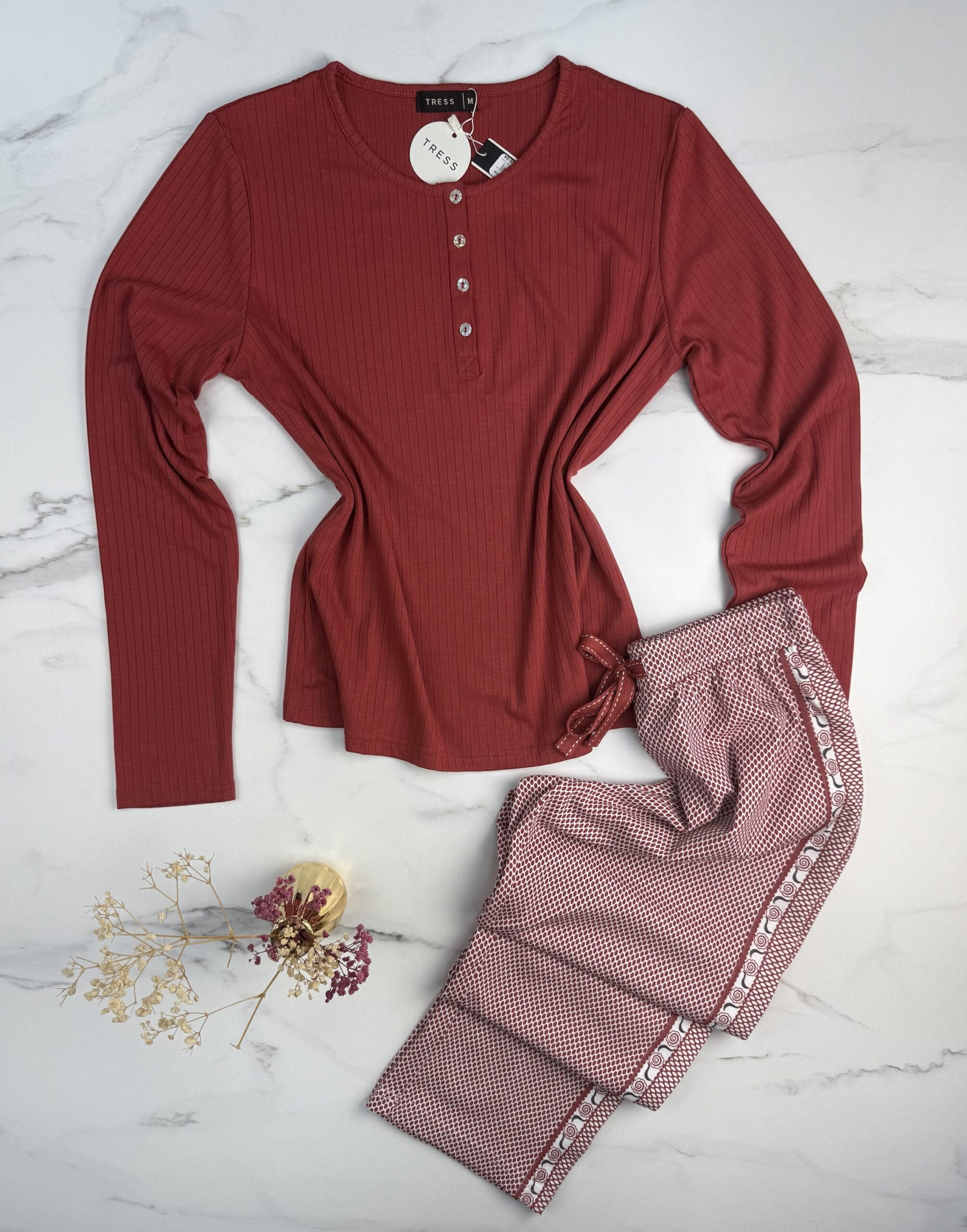 Pyjama pantalon haut manche longue " Brique " – Image 3