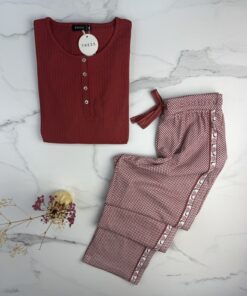 Alternative view of Pyjama pantalon haut manche longue " Brique "