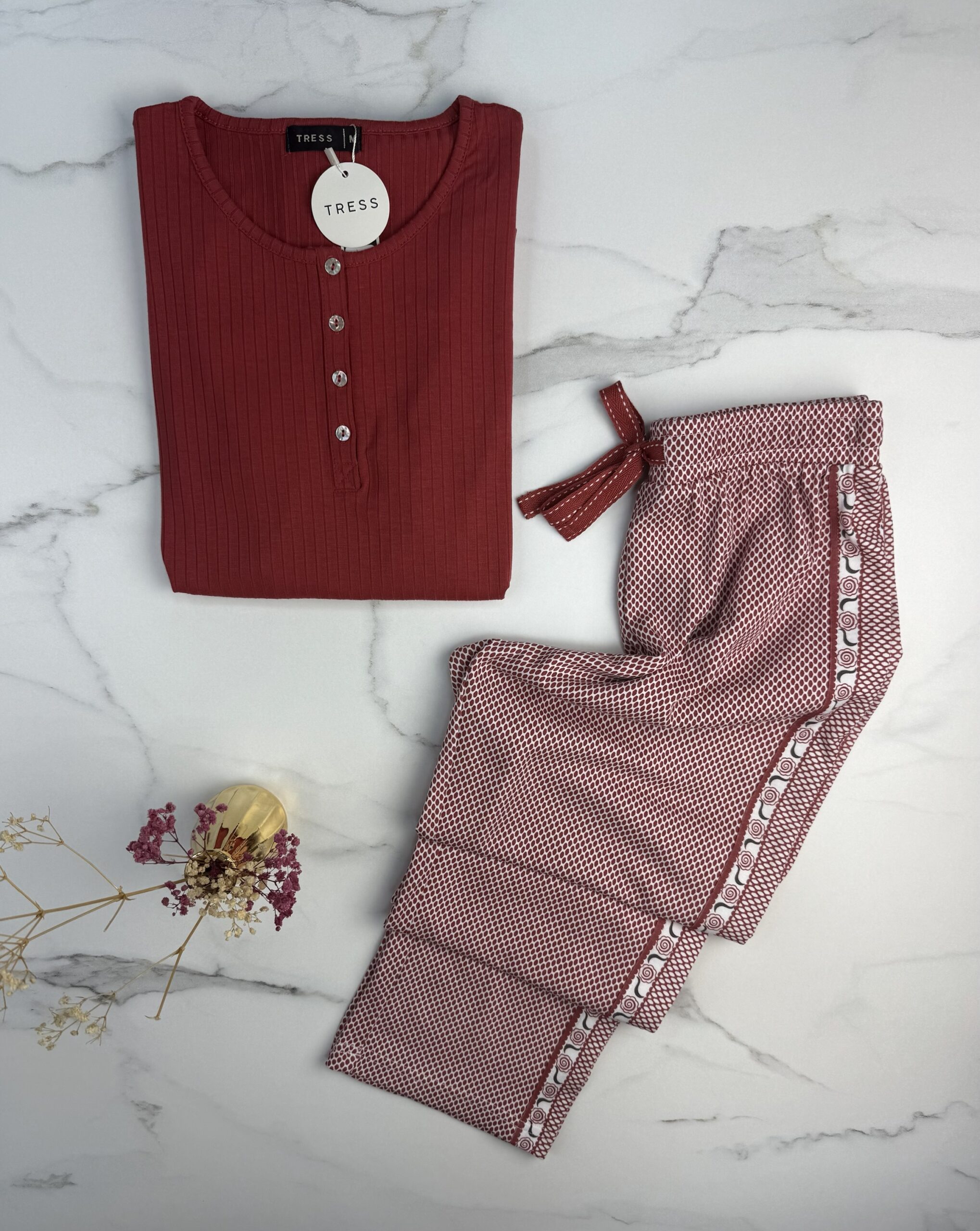 Pyjama pantalon haut manche longue " Brique " – Image 2