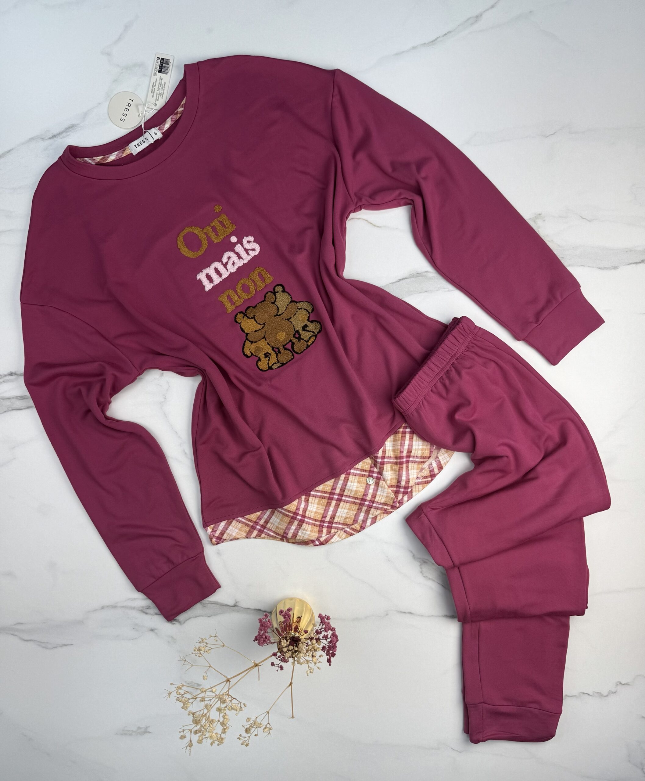 Pyjama pantalon haut manche longue " Rose "