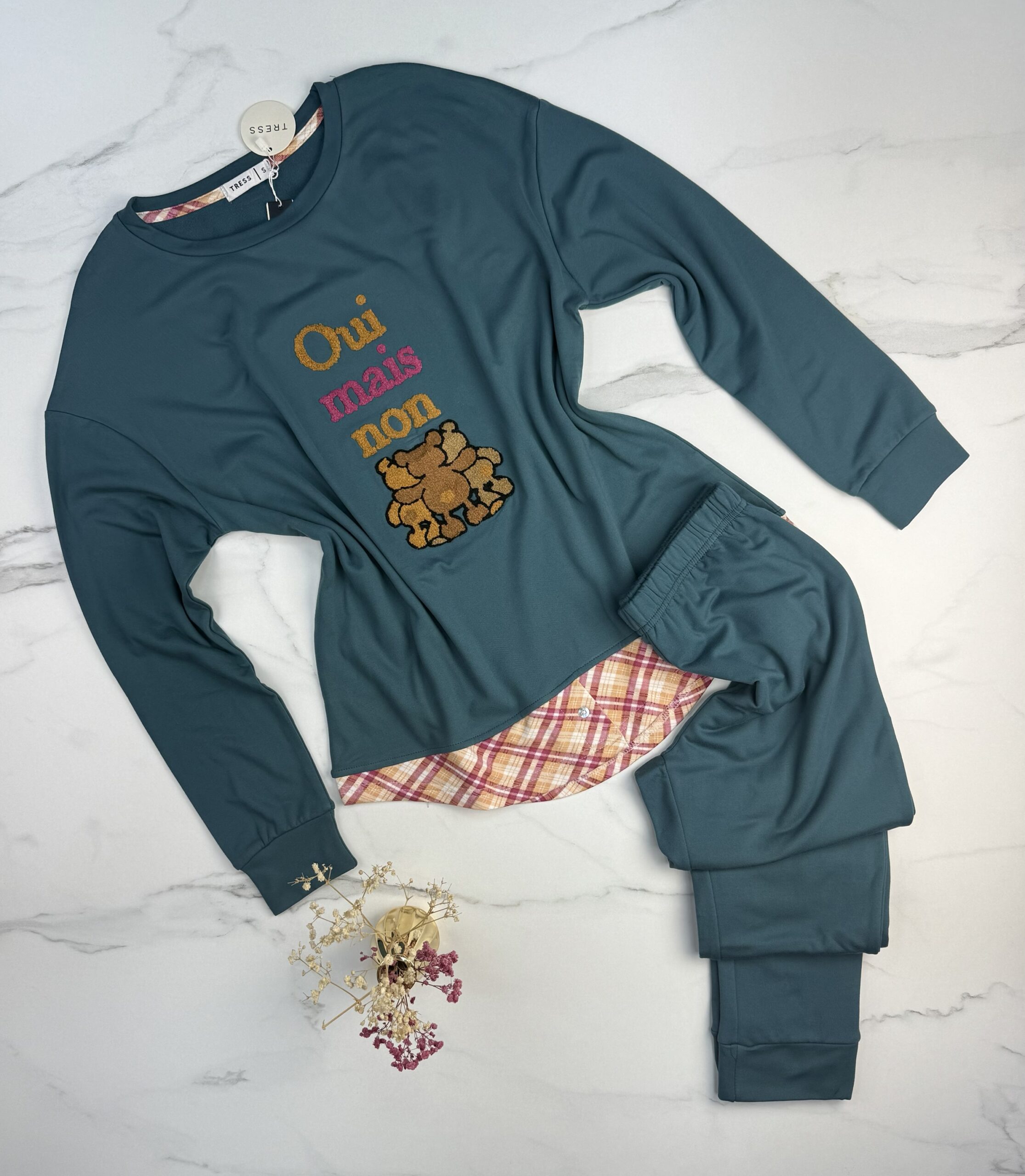 Pyjama pantalon haut manche longue " Bleu vert "