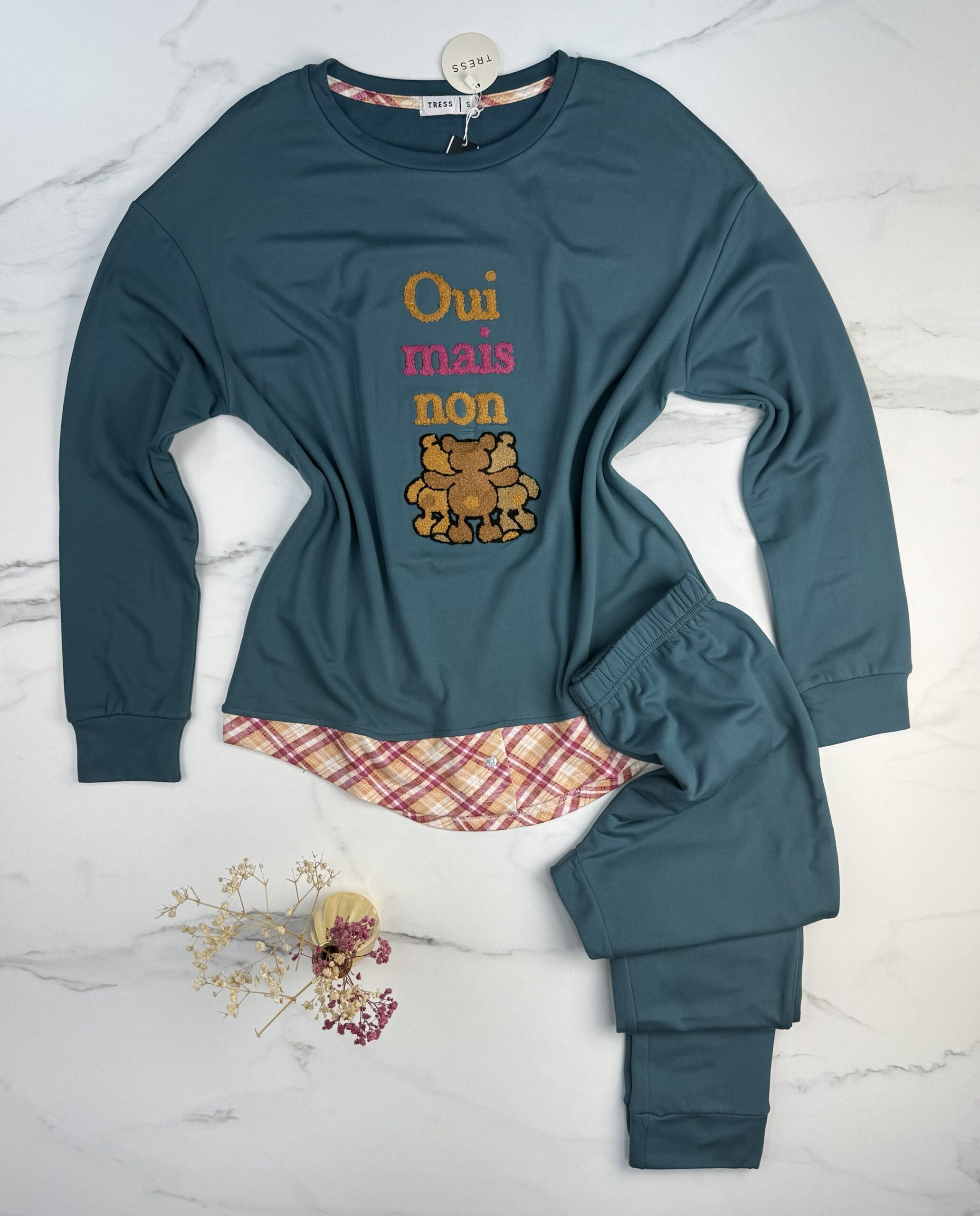 Pyjama pantalon haut manche longue " Bleu vert " – Image 2