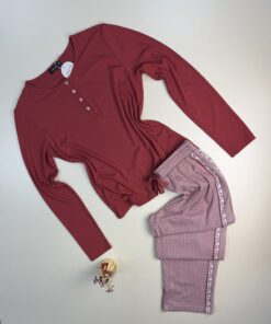 Pyjama pantalon haut manche longue " Brique "