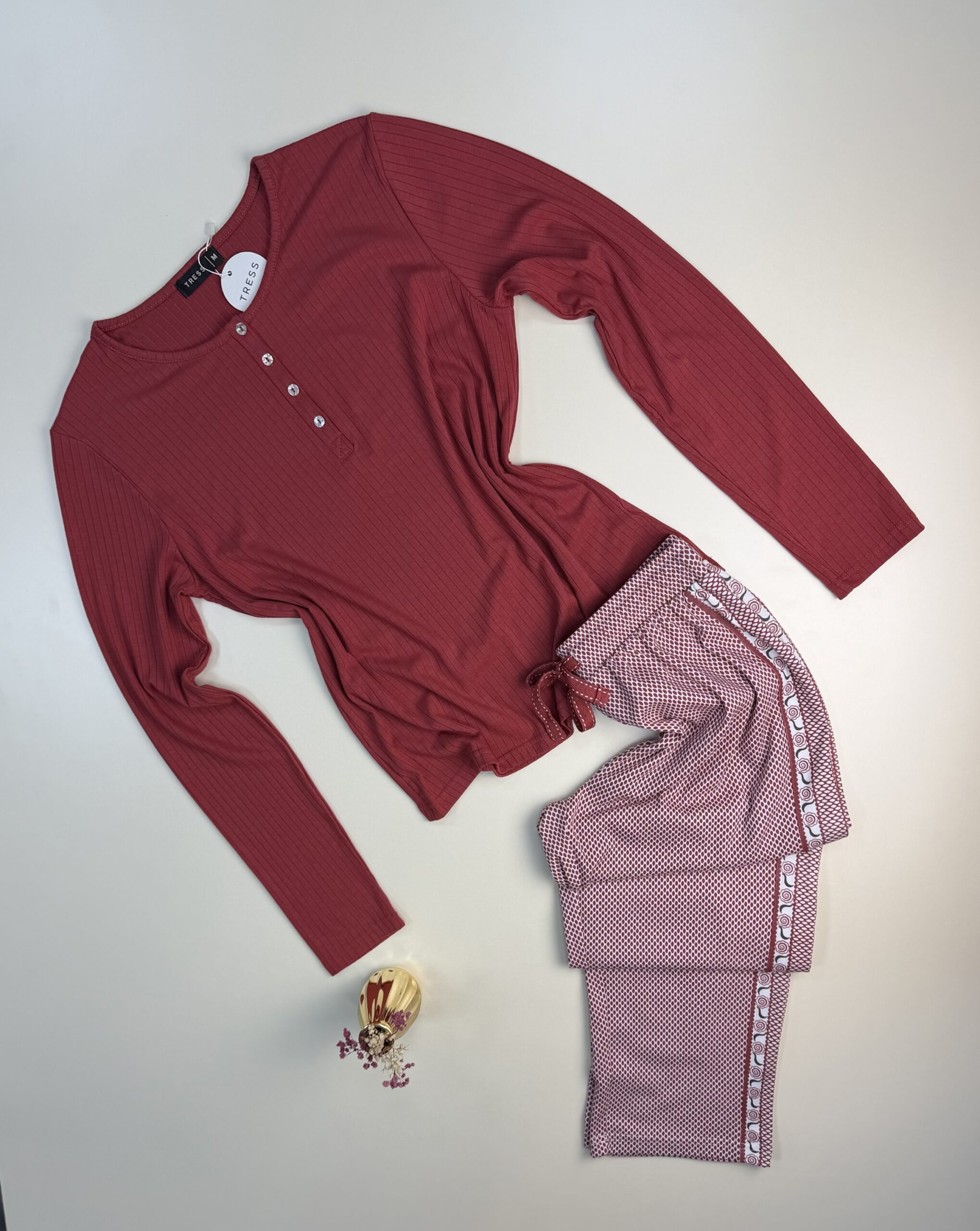 Pyjama pantalon haut manche longue " Brique "