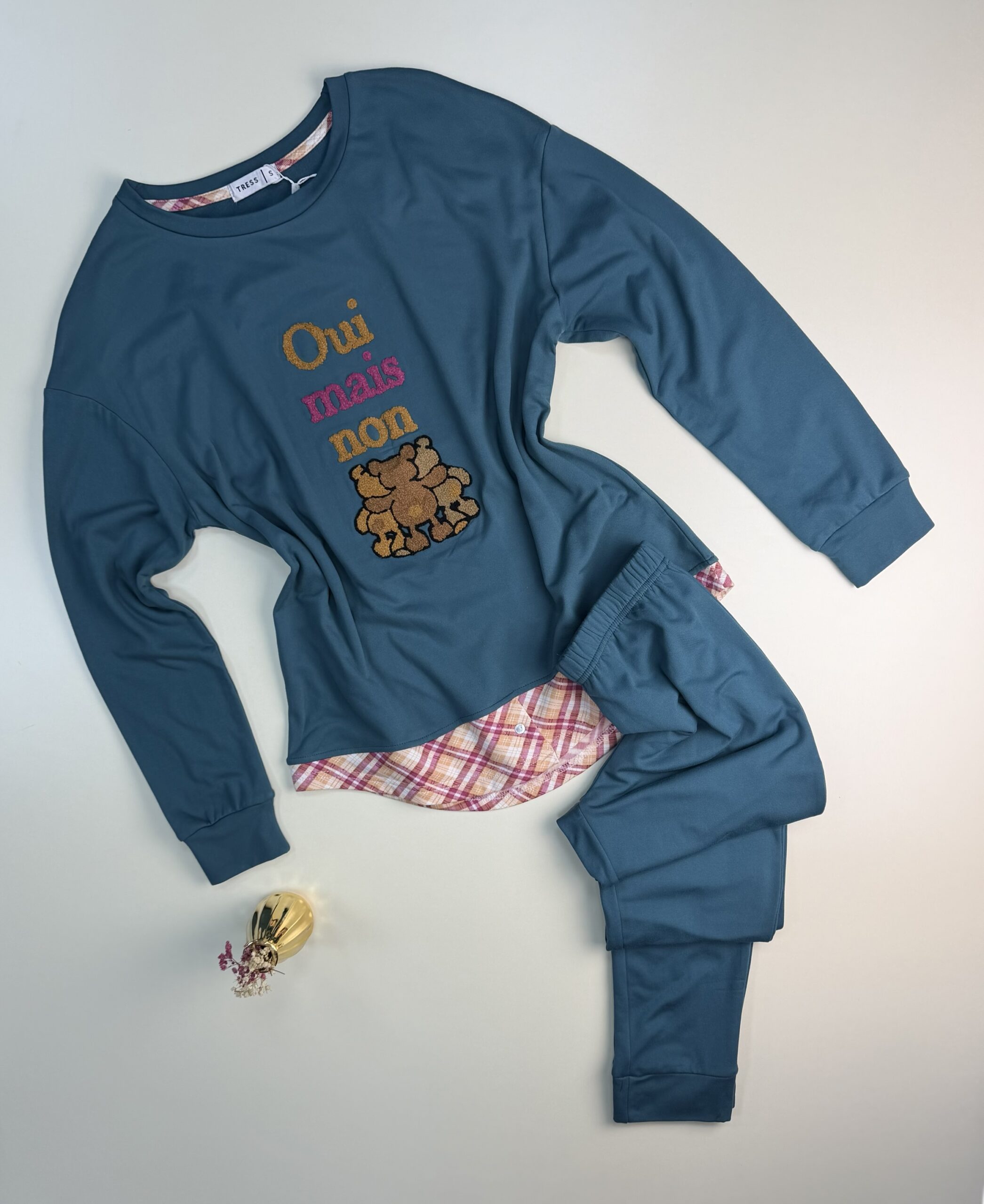 Pyjama pantalon haut manche longue " Bleu vert "