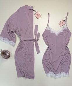 Ensemble nuisette peignoir "Bois de rose"