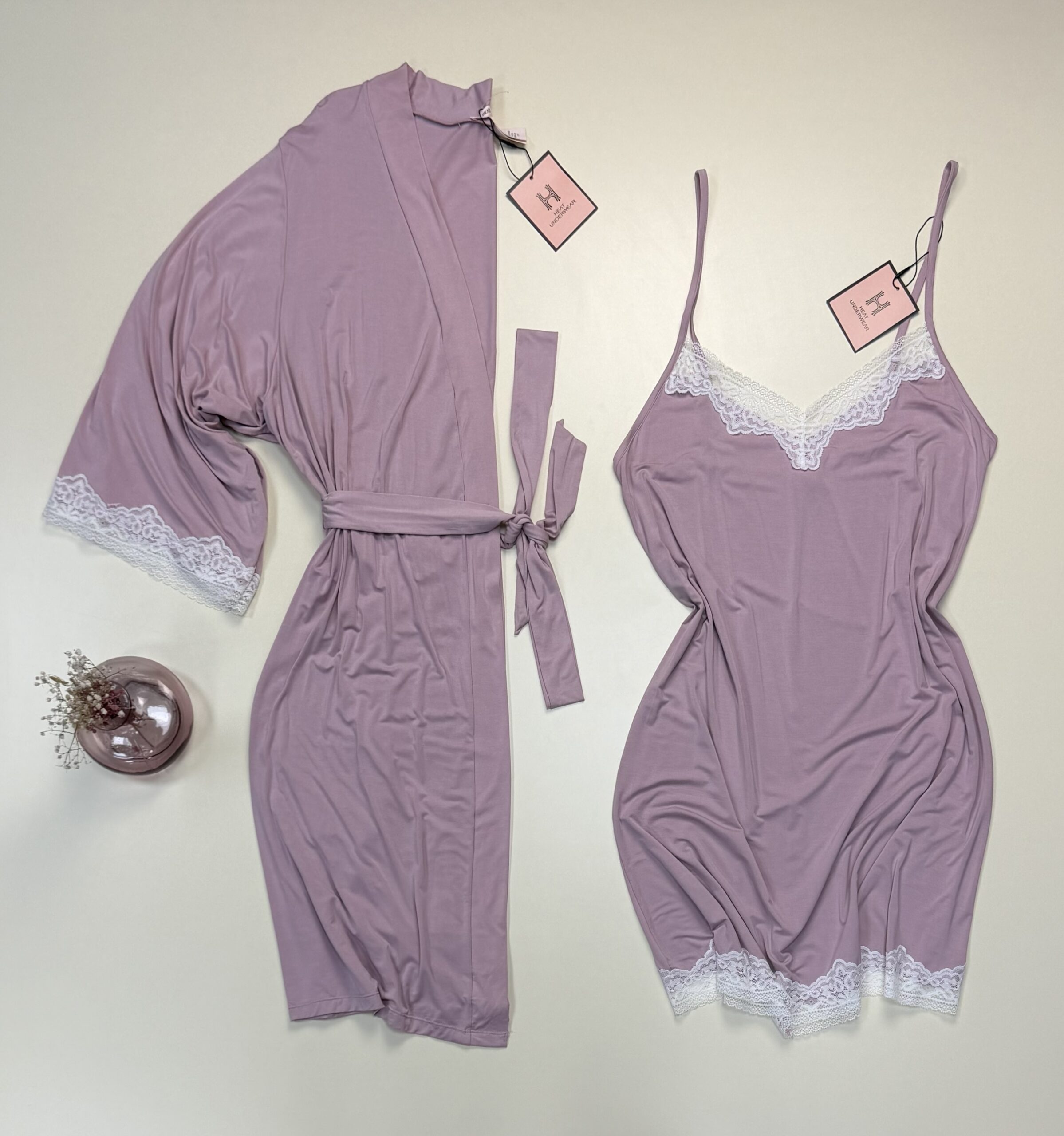 Ensemble nuisette peignoir "Bois de rose"