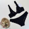 Ensemble 2 pcs Primark en dentelle  "Noir fleur rouge"