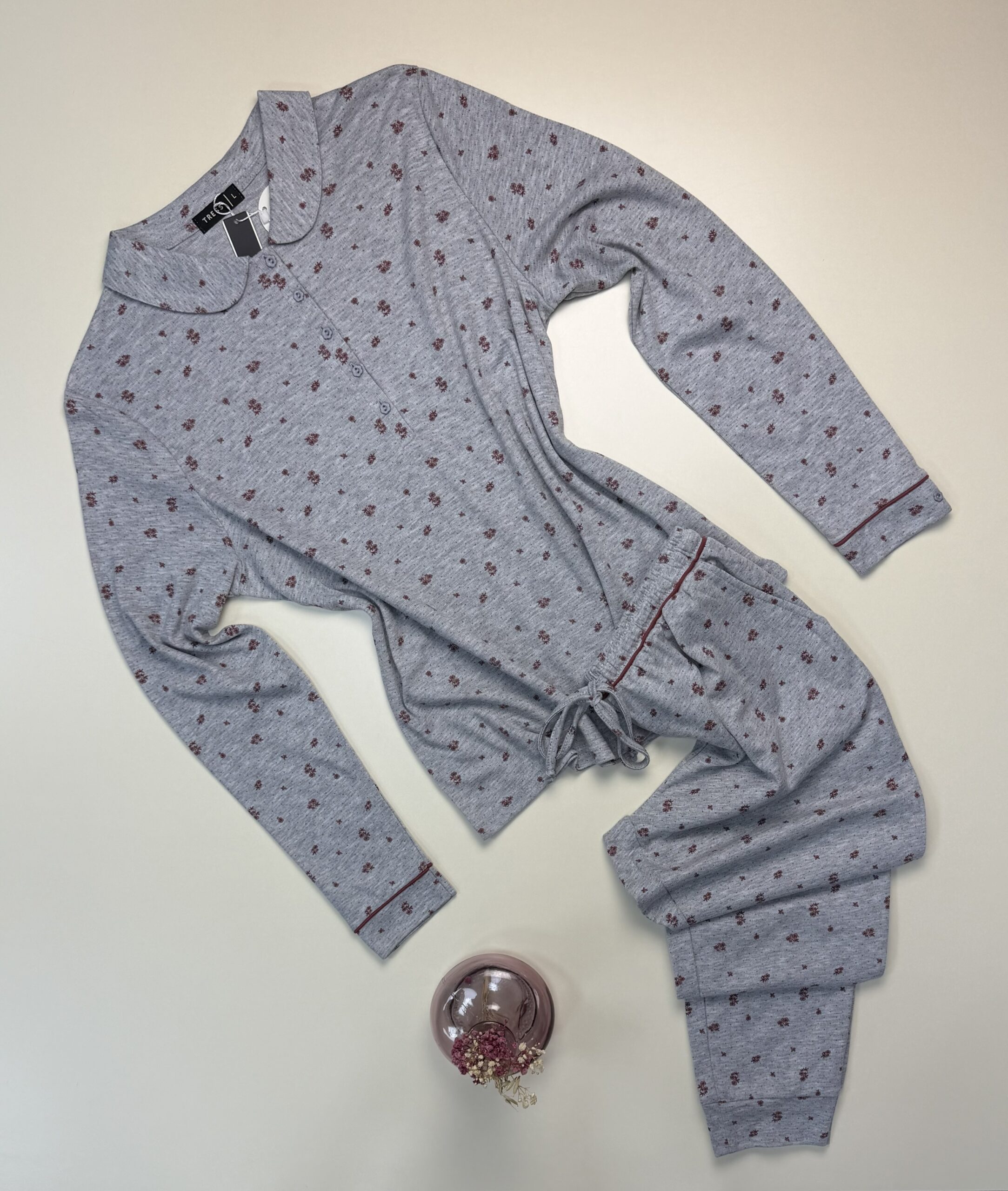 Pyjama pantalon haut manche longue boutonné " Gris "