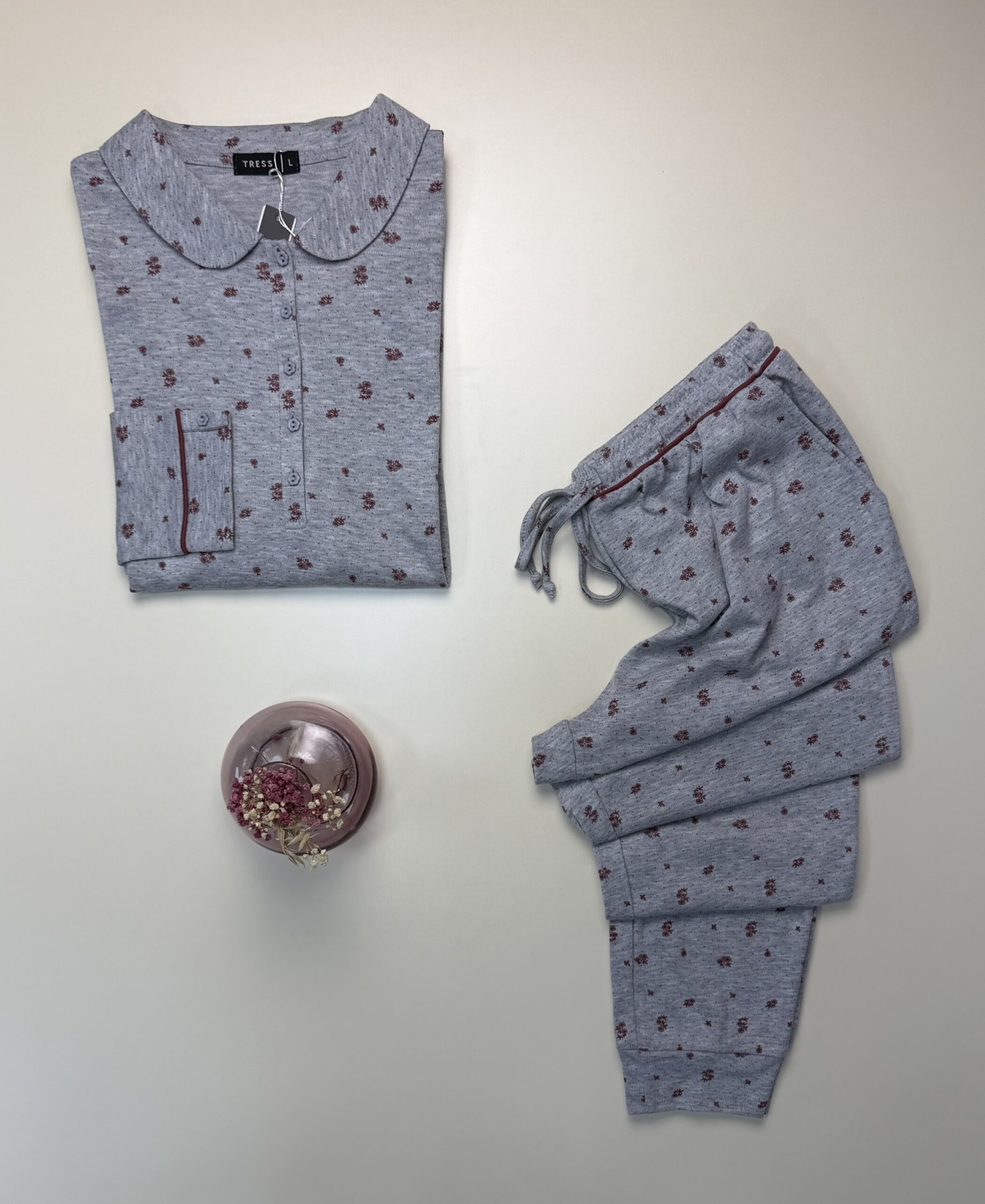 Pyjama pantalon haut manche longue boutonné " Gris " – Image 2